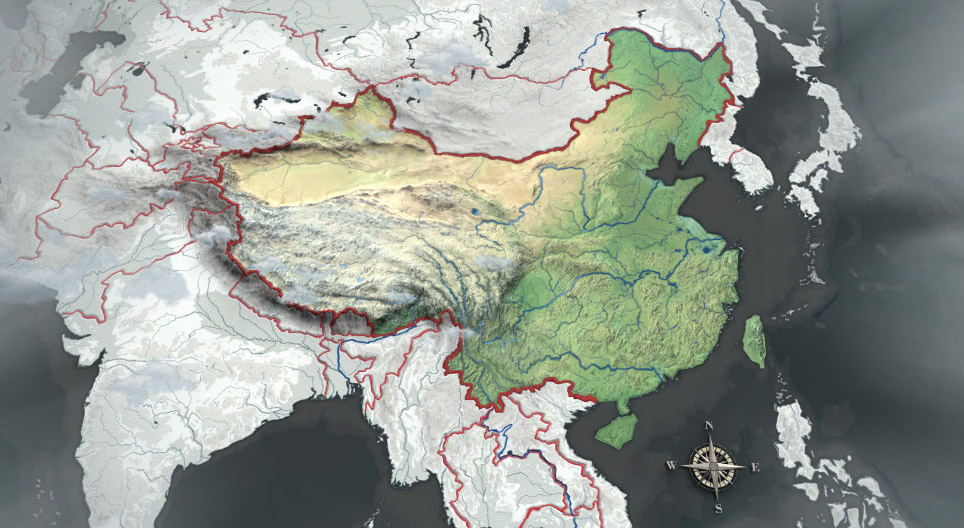 Relief map of China 3D scene Mozaik Digital Education and Learning