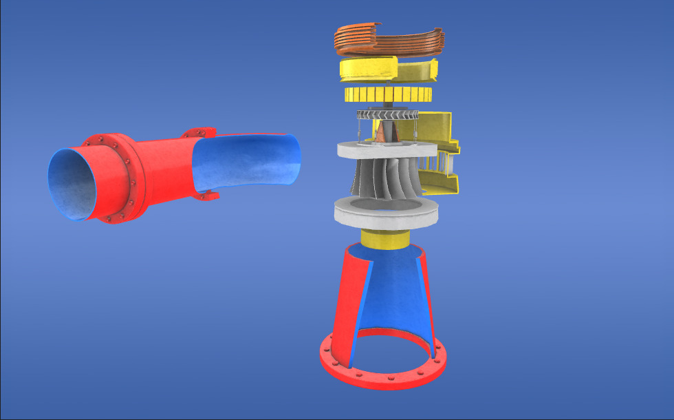 Water turbine, generator - 3D scene - Mozaik Digital Education and Learning