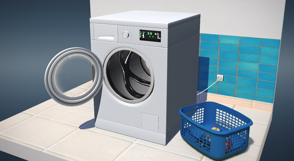 How does it work? Washing machine 3D scene Mozaik Digital