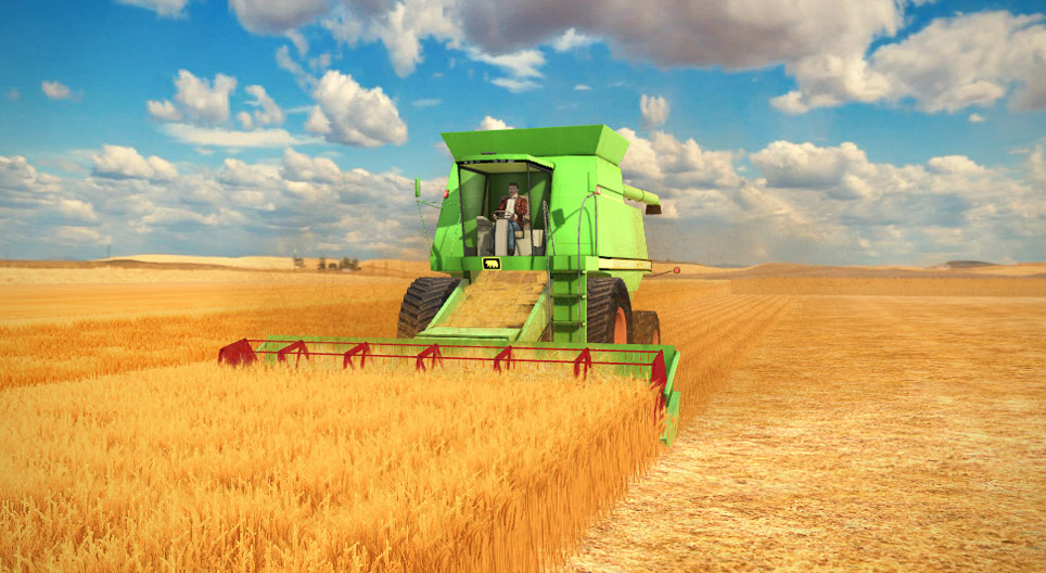 How does it work? Combine harvester 3D scene Mozaik Digital
