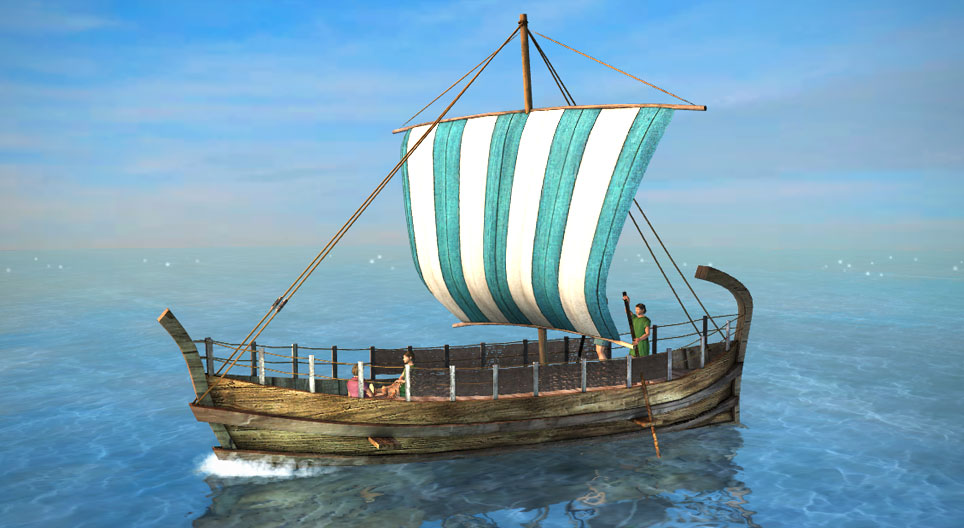 Ancient Greek merchant ship 3D scene Mozaik Digital Education and