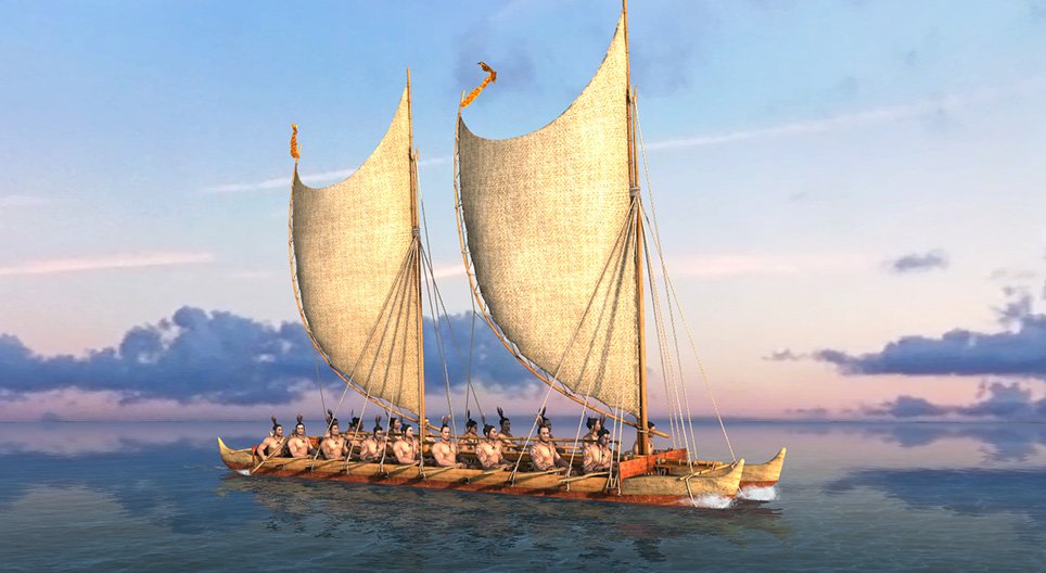 Polynesian catamaran 3D scene Mozaik Digital Education and Learning