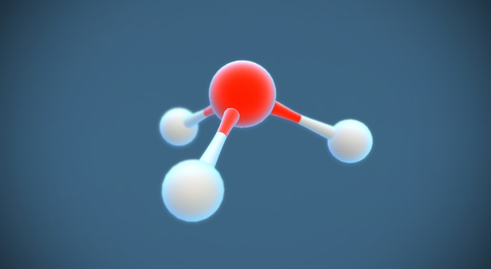 Ion hidronio (H₃O⁺) escena en 3D Educación digital y