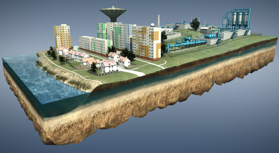 Water supply system 3D scene Mozaik Digital Education and Learning