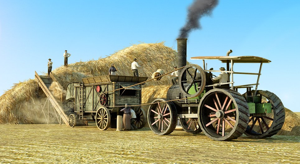 Threshing machine (19th century) 3D scene Mozaik Digital Education