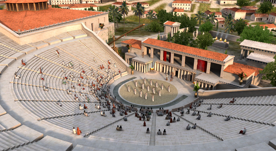 Théâtre de Dionysos (Athènes IVe siècle av. J.C.) scène 3D