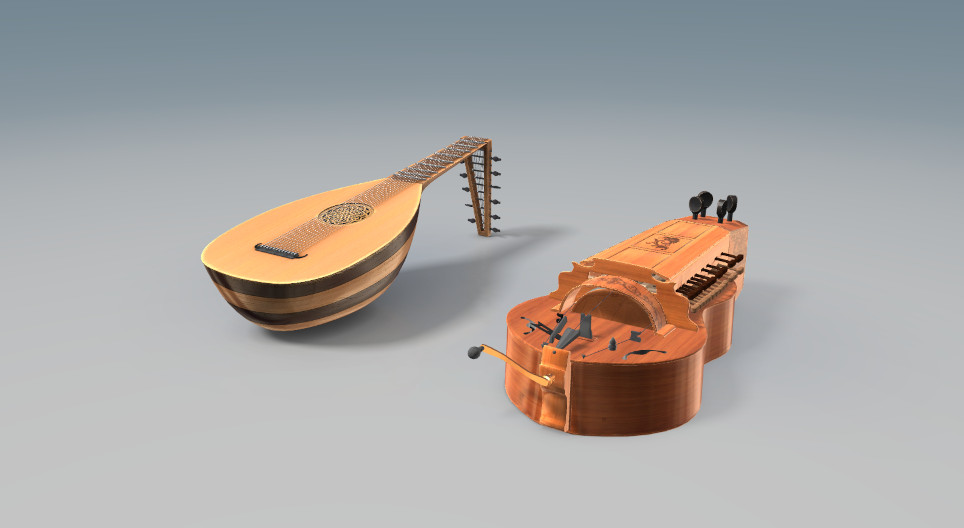 リュートとハーディガーディ - 3Dシーン - Mozaikデジタル教育と勉強