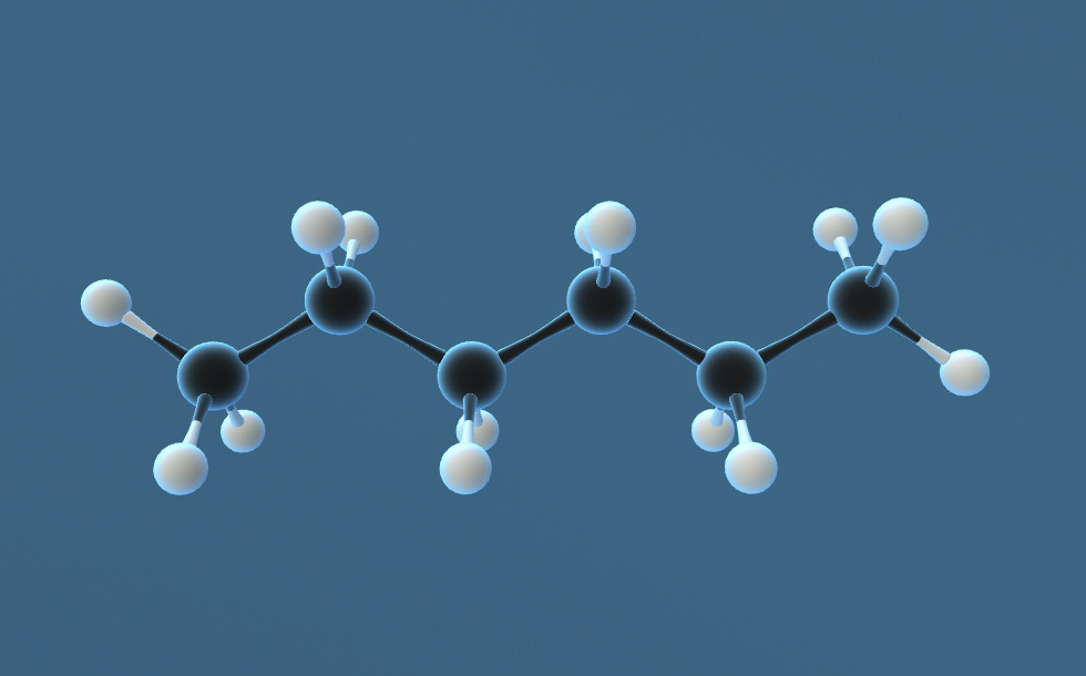 ヘキサン (C₆H₁₄) 3Dシーン Mozaikデジタル教育と勉強