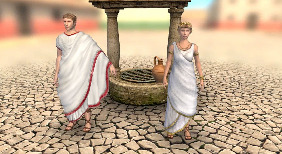 古代ローマの元老院議員と妻 - 3Dシーン - Mozaikデジタル教育と勉強