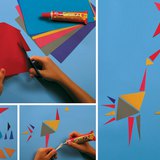 Criação de pássaros de papel colorido