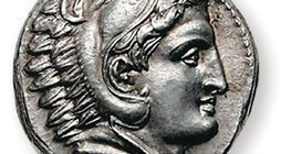 Moneda con la cabeza de Alejandro Magno