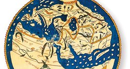 Mapa del geógrafo árabe, Al-Idrisi grabado en un disco de plata (siglo XII)