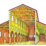 Рисунок поперечного сечения базилики Сант-Аполлинаре-ин-Классе (Равенна, 536–539, раннехристианское искусство)