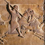 Asurbanipal aslan avında (Ninova, Mezopotamya, MÖ 650 civarında)