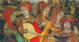 Изображение исполнения мадригала на гобелене