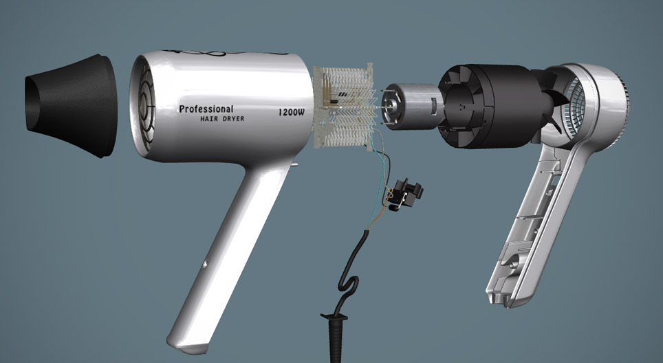 How does it work? Hair dryer 3D scene Mozaik Digital Education