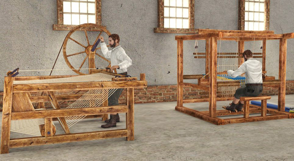 Inventions in the textile industry, 18th century 3D scene Mozaik