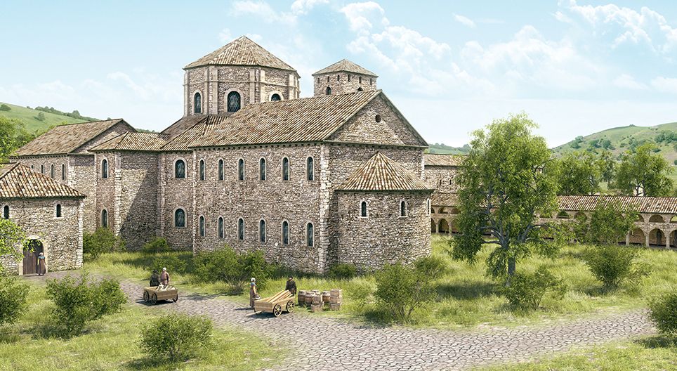 Het paleis van de Frankische Keizer, Karel de Grote (Aken, 9e eeuw ...