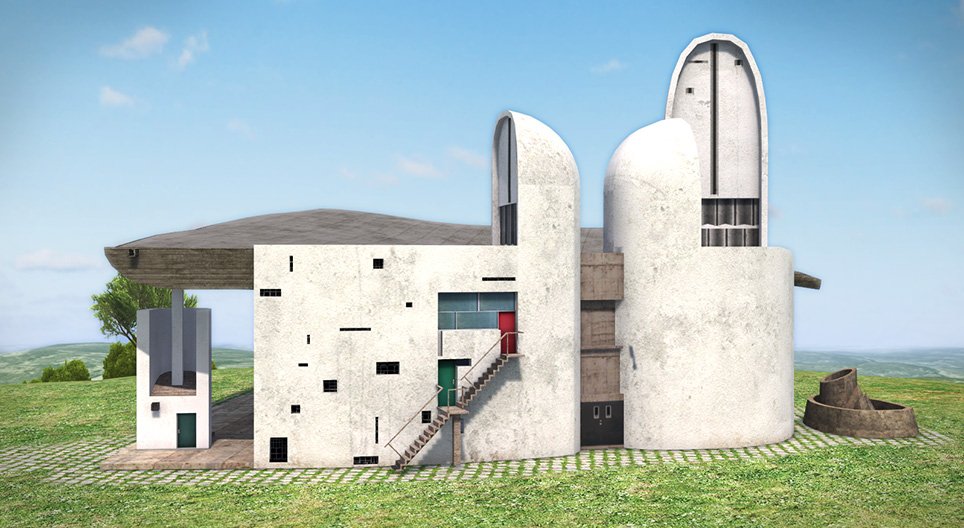 建物 Le Corbusier Chapelle Notre-Dame-du-Haut Capela de Notre-Dame-du-Haut (Ronchamp, França, 1950) - Cena 3D